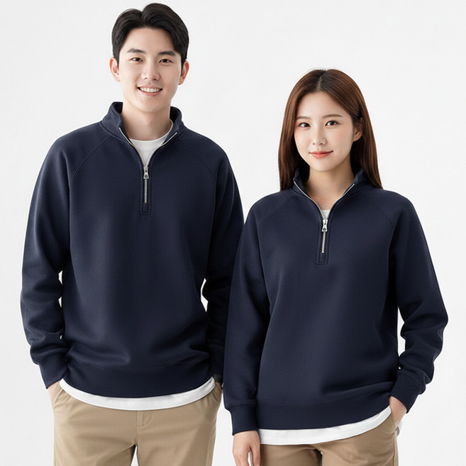 디커스텀 남녀공용 루즈핏 코튼 반집업 맨투맨 반목 폴라 빅사이즈 M~5XL