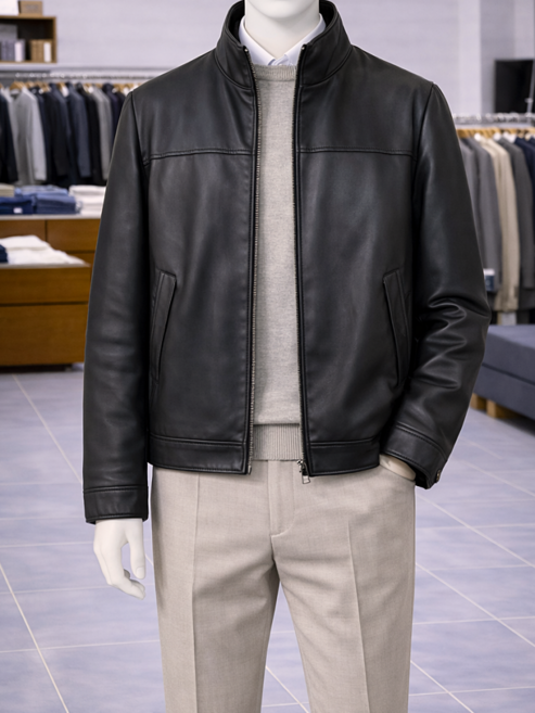 바쏘옴므 다크그레이 비건레더 트러커 가죽자켓 남성 간절기 WSZ5UA29A