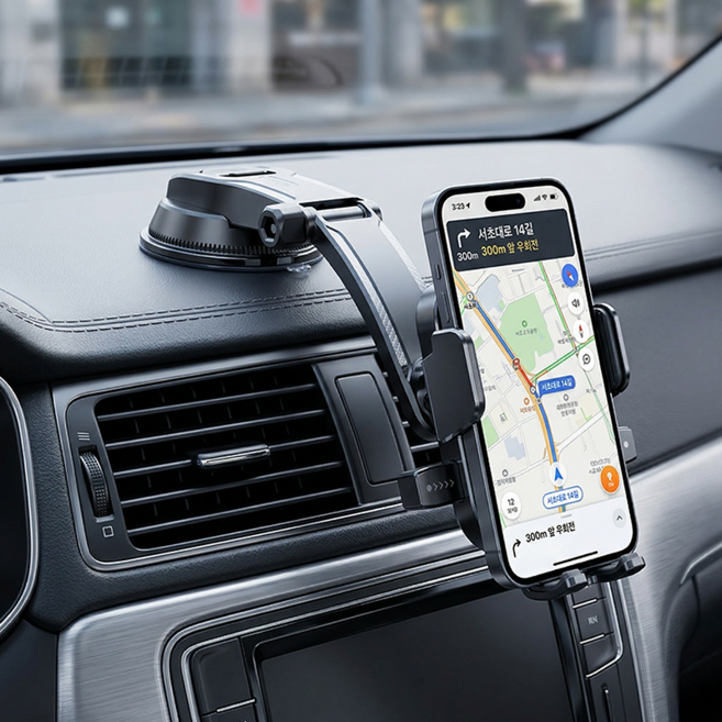 라이프엔라이크 차량용 핸드폰 거치대 대쉬보드 흡착식 스마트폰 거치대 360도 회전, 블랙, 1개