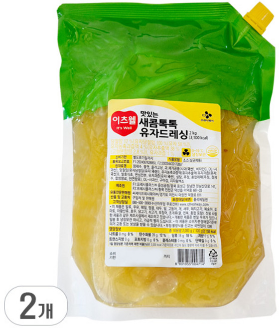 CJ 이츠웰 새콤톡톡 유자드레싱 2kg [냉장포장]무료배송, 2개