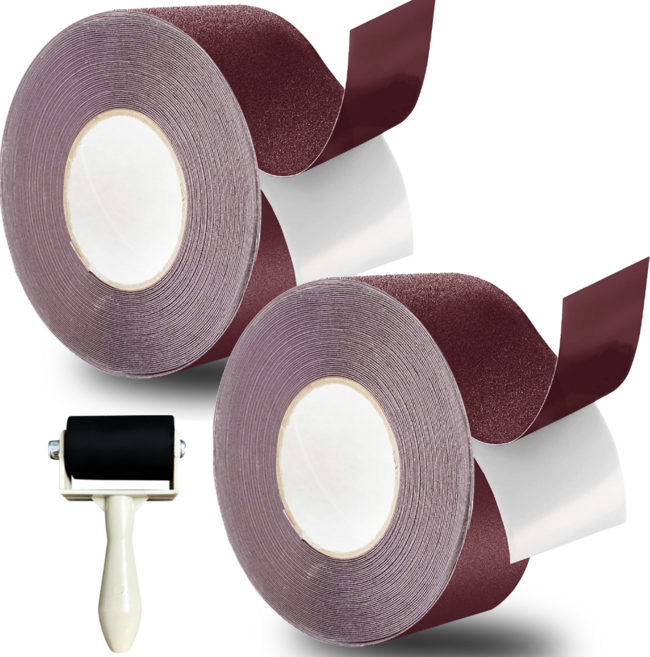 폭 5cm x 길이 10M 미끄럼방지 테이프 욕실 계단바닥 안전 + 롤러 무료 증정, 다크 + 레드, 2개