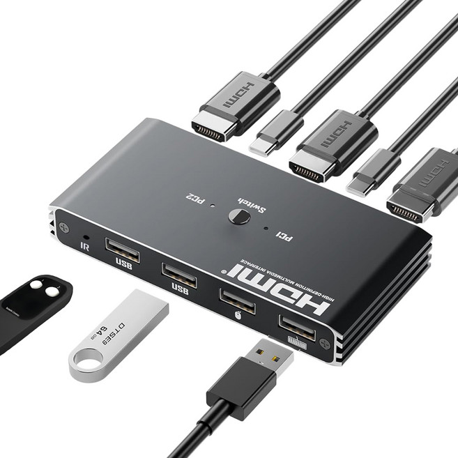 Navceker KVM 스위치 4K 60Hz HDMI 호환 USB 2.0 허브 도킹 스테이션 도크 2 컴퓨터 PC 공유 4 USB 키보드 마우스 프린터, ZY-AK1