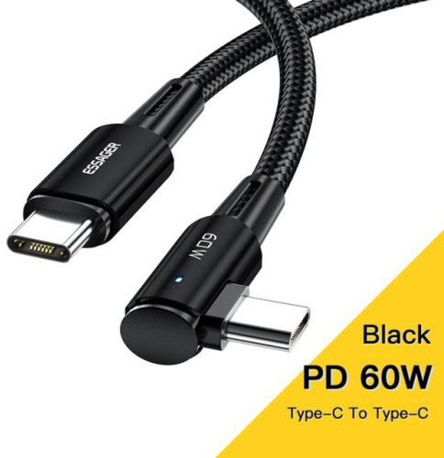 Essager USB C에서 C타입 고속 충전 케이블 아이패드 맥북 프로 삼성 화웨이용 고속 충전 C타입 데이터 와이어 PD100W 60W, 1개, 3m, 01 Black 60W Cable_03 3m