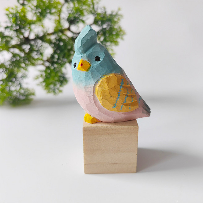 手工實木雕刻鸚鵡擺件, 蘭櫻嬌鳳鳥 無木方