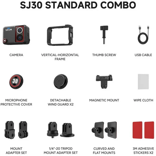 SJCAM SJ30 8K 듀얼 렌즈 액션 카메라 20fps 비디오 야간 Vlog 여행 사진 방수 손떨림, 01 빠른  Mainland, 01 Standard Combo