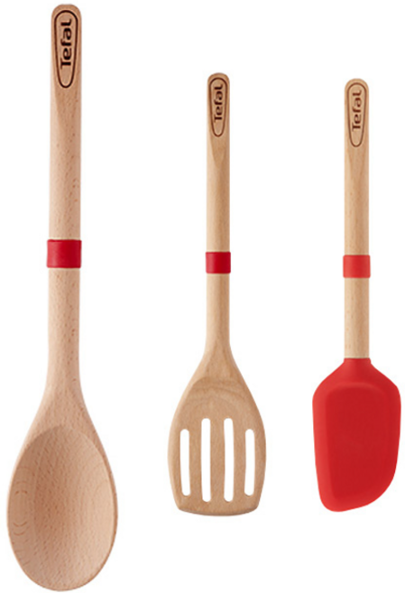 테팔 우드 뒤집개 + 서빙 스푼 + 실리콘 조리 주걱 세트, 혼합색상, 혼합색상, 1개