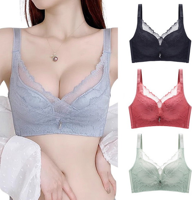 水波紋蕾絲無鋼圈調整型內衣 大尺碼集中內衣 舒適收副防下垂