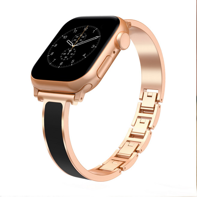 애플 워치 스트랩 여성 스트랩 팔찌 스트랩, 1개, 로즈골드 + 블랙