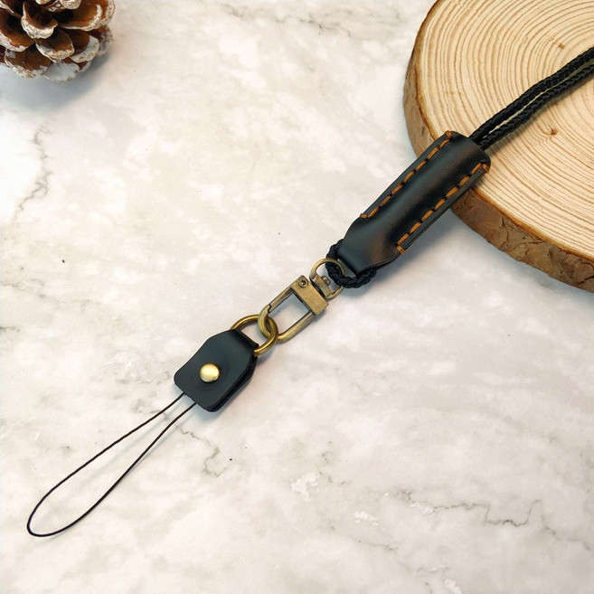 真皮頸掛繩 牛皮證件繩 鑰匙圈 掛繩 吊繩 手機繩, 黑色, 1個