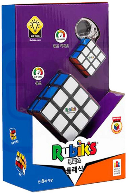 코리아보드게임즈 루빅스 큐브 클래식 3x3 1인용 미니 키링 포함 입체 퍼즐 맞추기 피젯 완구 장난감, 1개