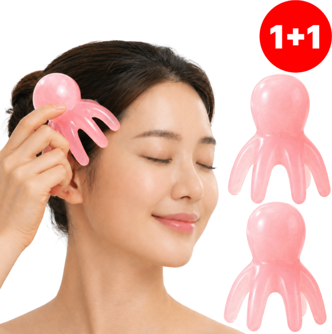 텐토라 문어 괄사 두피 얼굴 목 바디 마사지기 1+1, 핑크+핑크, 2개