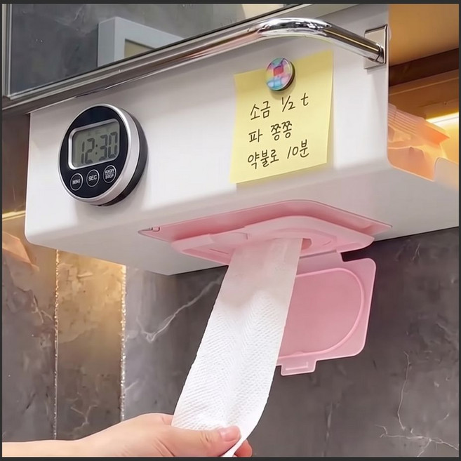 웨이백홈 무타공 거치식 키친타올 걸이, 1개, 화이트