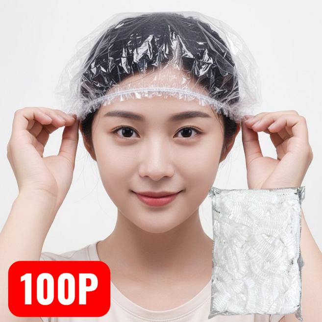 플럭스 일회용 다용도 비닐 위생모 헤어캡, 100개, 투명