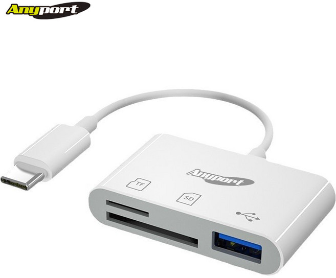 애니포트 C타입 3in1 USB / TF / SD 카드리더기, 화이트, 1개, AP-ICR40