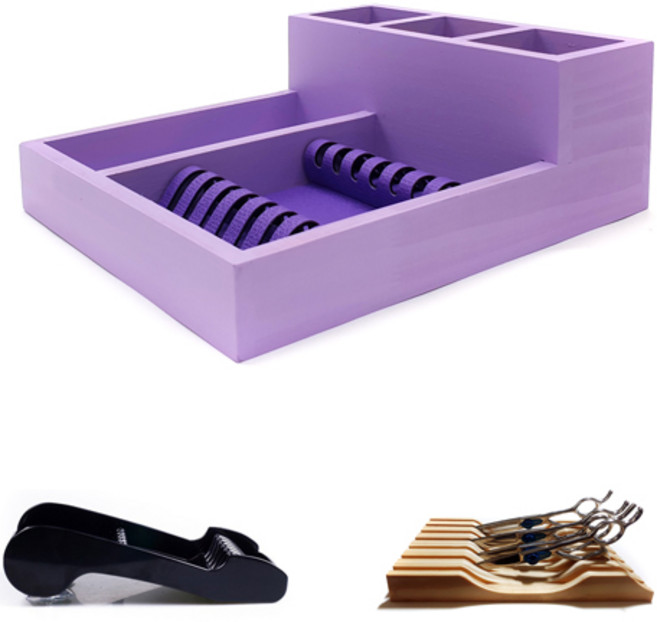 미용가위 원목정리대 퍼플 다양한 속대 정리함, 3-퍼플원목+가죽속대, 1개