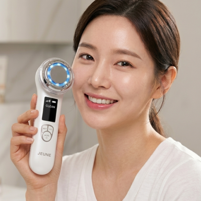 젠느 뷰티디바이스 HIT-J100 얼굴마사지기 피부미용기기 갈바닉 고주파마사지기 전동세안기 피부쿨링기 홈케어기기 붓기제거, 화이트