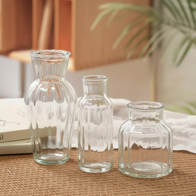 디그램 미니화병 인테리어 소품 꽃병 3개 세트, 투명