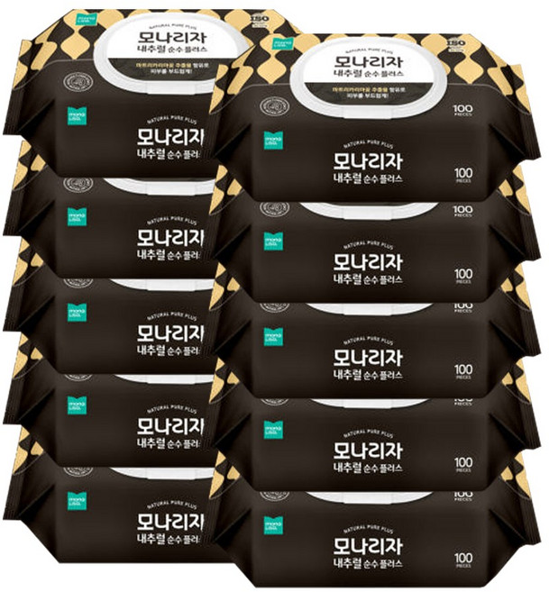모나리자 내추럴 플러스 물티슈 캡형 100매x8팩, 1g, 100매, 8개