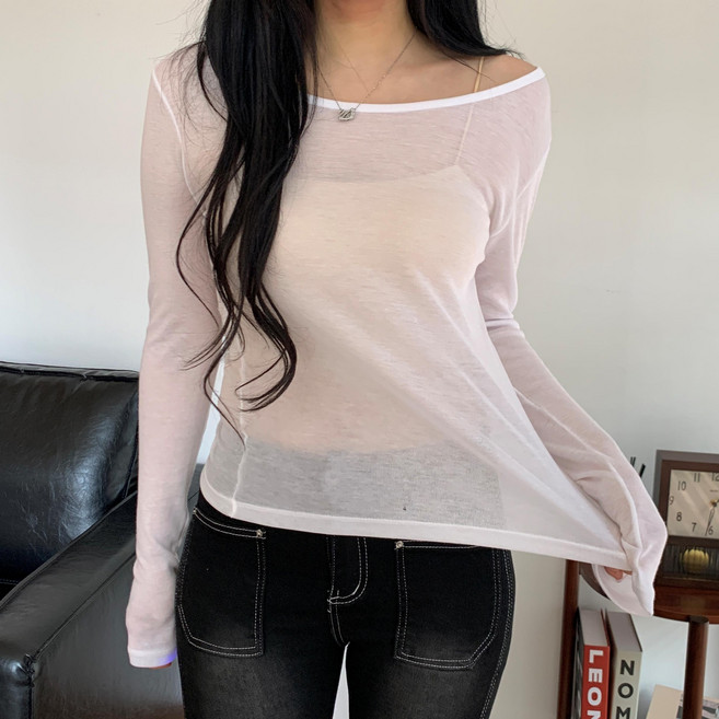 더한땀 여성 유넥 텐셀 레이어드 긴팔 이너 티셔츠