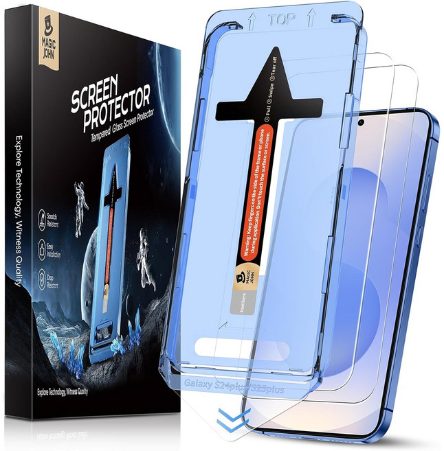 MAGIC JOHN 매직존 갤럭시 고투명 휴대폰 액정보호필름 강화유리 고화질 풀커버+부착키트 2매입, 1세트