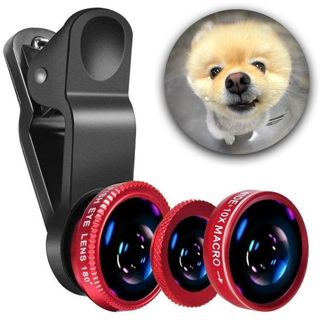 스마트폰 휴대폰 아이폰 피쉬아이 어안 광각 접사 렌즈 틱톡 릴스, 레드, 1개