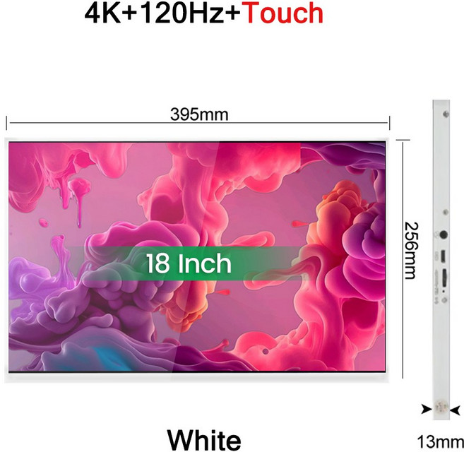 18인치 4K 120HZ PC 터치스크린 모니터 게임 프리싱크 스크린 디스플레이 P3 스위치용 500NIT 휴대용 DCI HDR 10 XBOX 16, 4K 120Hz White 2, 영국 플러그