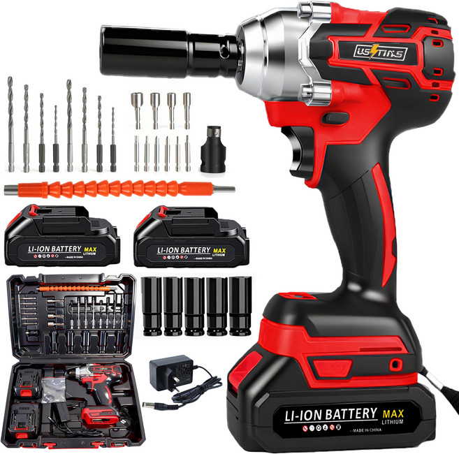 우스틴스 20V 고출력 충전식 충격 드릴 전동 충격 렌치 9세대 충격 드라이버 대토크, 배터리*2 포함, 1개