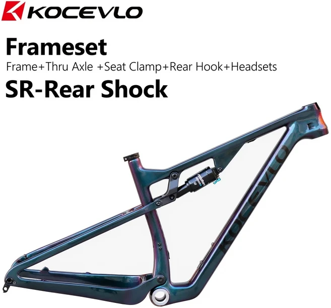KOCEVLO 29er 풀 서스펜션 카본 MTB 프레임 여행 100mm XC 산악 자전거 듀얼 서스펜션 프레임, 02 L, 04 CHAMELEON B