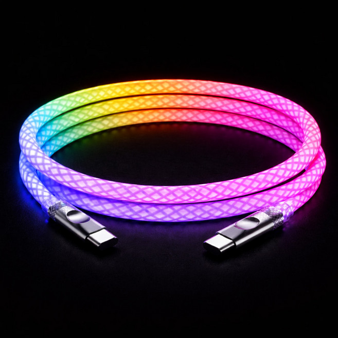 LED 브레이드 관종 발광 C타입 고속충전 케이블 PD 2.0 최대66W 지원 6개월 AS 품질보증, 1개, MIX, 1.8m