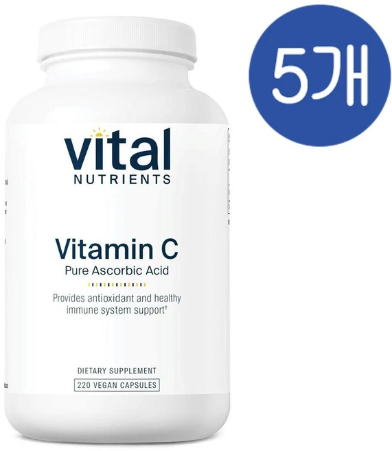바이탈 뉴트리언츠 비타민C 1000mg 퓨어 아스코르브산 캡슐 Vital Nutrients Vitamin C, 220정, 5개 - 쿠팡