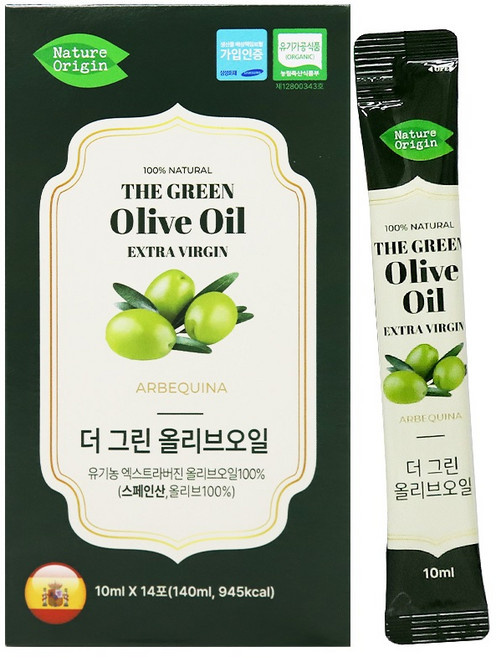 프리미엄 스페인산 유기농 냉압착 엑스트라버진 올리브오일 아르베키나 올리브유 스틱, 140ml, 5개
