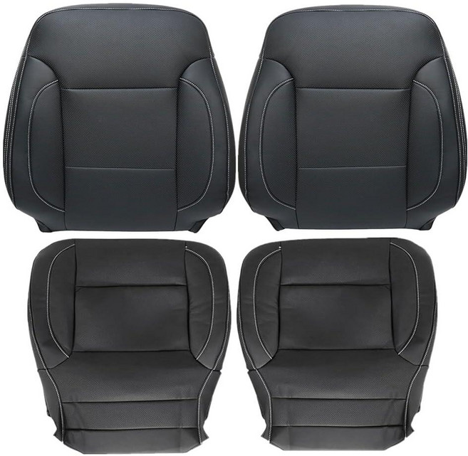 FZJDSD 블랙 천공 극세사 가죽 운전석 및 조수석 바닥 & 상단 린 뒷좌석 커버 쉐보레 GMC 실버라도 타호 서버번 유콘 시에라 2014 2015 2016 2017 2018