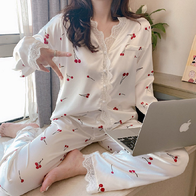 드마엘 미첼 여성 실크 레이스 파자마 잠옷 세트 (10color)+델로나