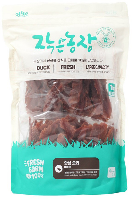 작은농장 강아지 애견 대용량 육포 사사미 간식, 1개, 1kg, 안심오리