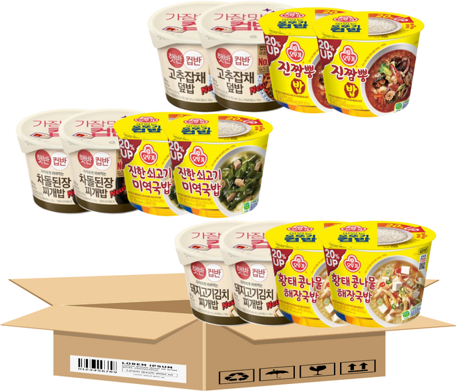 CJ 컵반 오뚜기 컵밥 인기5종 고추잡채2+차돌된장2+돼지고기김치찌개2+진짬뽕2+미역국밥2+황태콩나물2, 1개