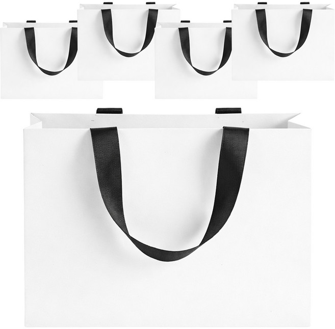 카로히포 깔끔하고 튼튼한 무지 선물용 종이 쇼핑백 종이백, 5개, 화이트