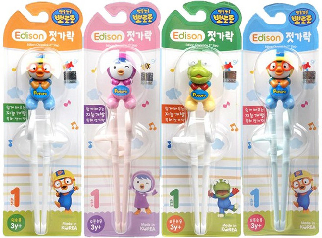 뽀로로 에디슨 플라스틱 젓가락 1단계 아동교정젓가락, 1개, 크롱