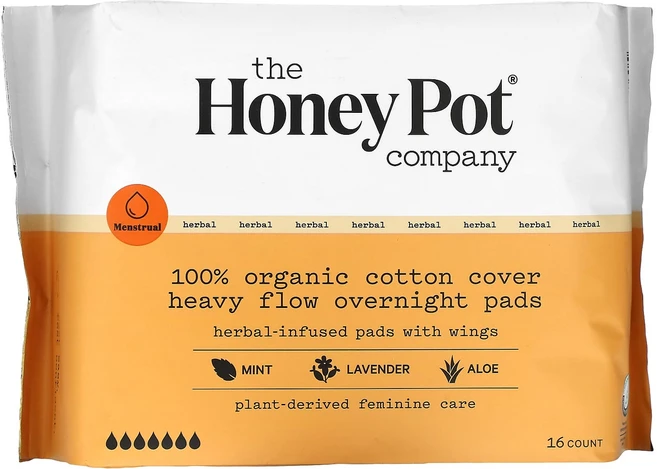 The Honey Pot Company 100% 유기농 순면 커버 헤비 플로 오버나이트 패드 16개입, TheHoneyPotCompany100유기농순면커버헤비, 1개 - 쿠팡