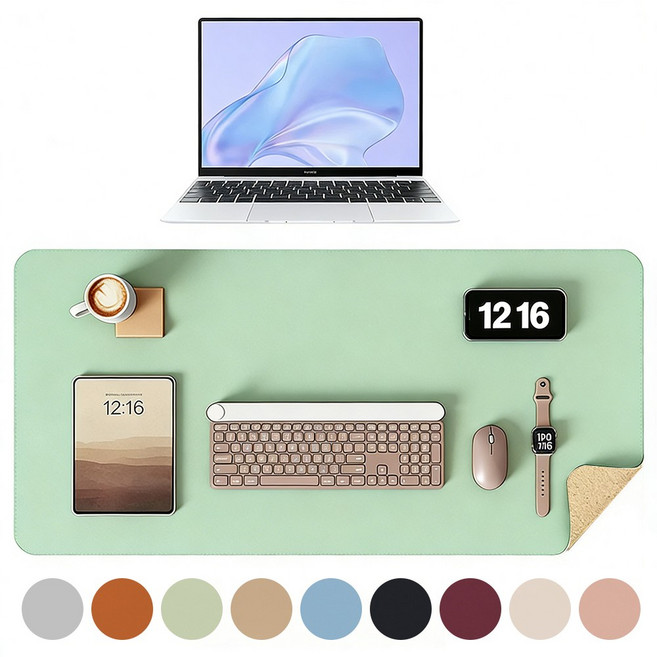 홈해락 고급 가죽 코르크 책상 보호매트 마우스패드 다용도 데스크매트, 그린