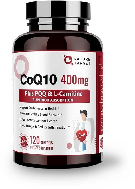 NATURE TARGET CoQ10-400mg PQQ L-카르니틴 및 오메가3 함유 바이오페린 함유 고흡수 코엔자임-Q10 심장 뇌 면역 체계 에너지 생산 지원 120회 분량, 1개, 120정 - 쿠팡