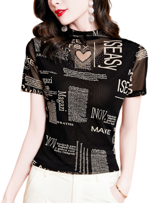 여성용 반폴라 망사 이너 반소매 톱 댄스복 상의 Women's T-shirt