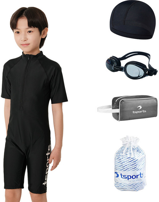 TS스포츠 남아동수영복 집업 반팔 올인원 3부 남자 어린이 수영장 생존수영복 4종 25002