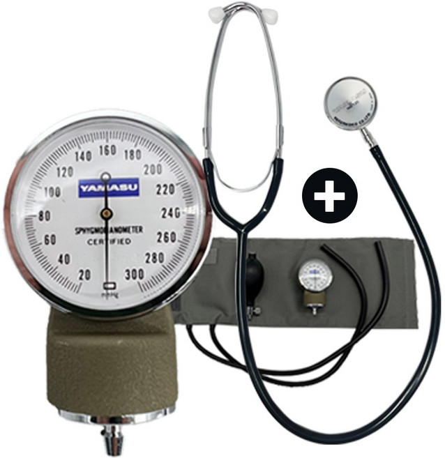 야마수 메타 혈압계+야마수 110 검정 단면청진기 세트 실습용혈압계 간호사시험 청진 혈압 수동 아네로이드혈압계, 1세트