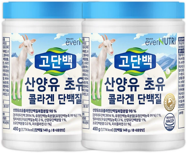 에버뉴트리 고단백 산양유 초유 콜라겐 단백질, 2개, 450g - 쿠팡