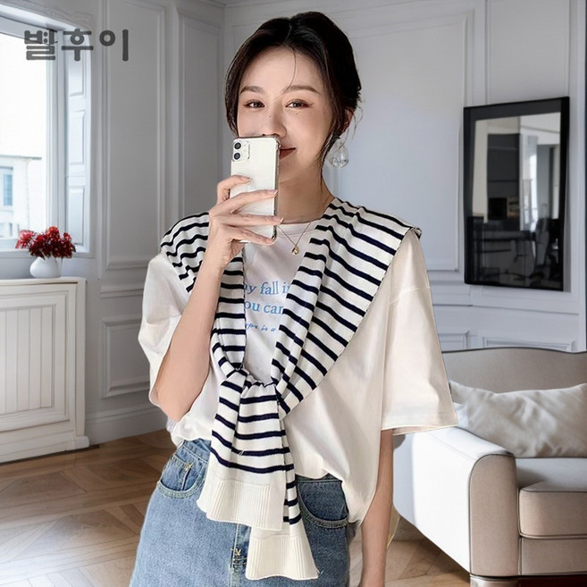 별후이 여성용 스트라이프 양면 어깨숄 가디건 니트 숄 망토 머플러 케이프