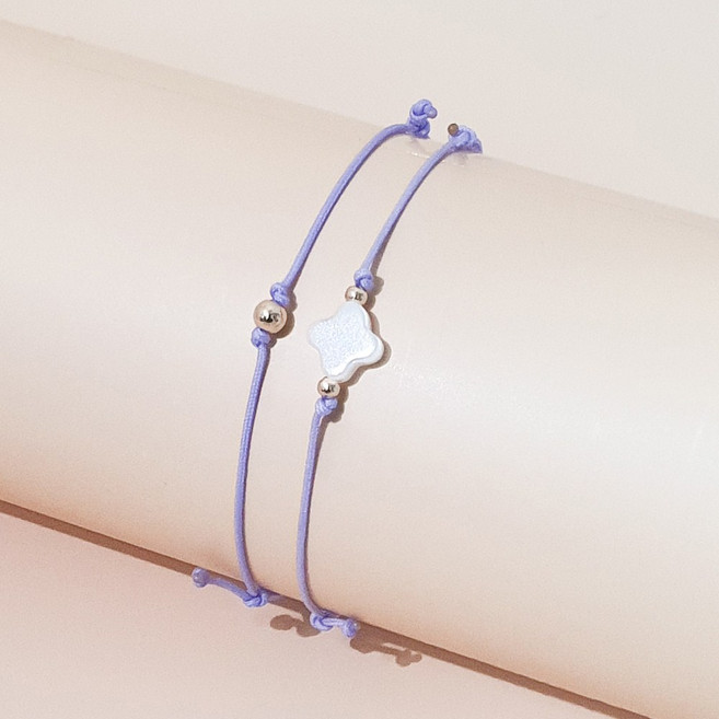 14K 금볼 네잎클로버 자개 팔찌 레이어드 끈 소원 행운 매듭 실팔찌 세트