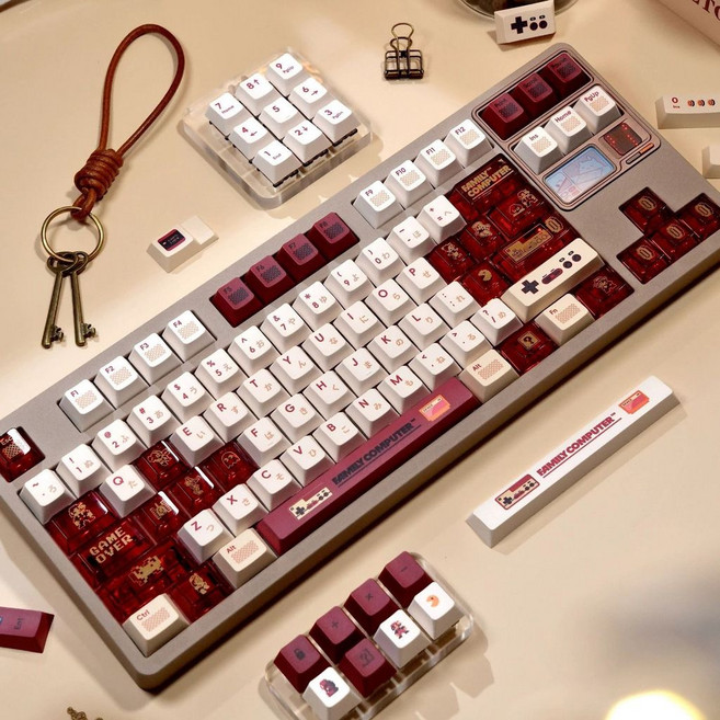 PBT 熱昇華 鍵帽 日文/英文雙版本 適用於機械鍵盤, 【紅白機】鍵帽,【141鍵】大全套鍵帽
