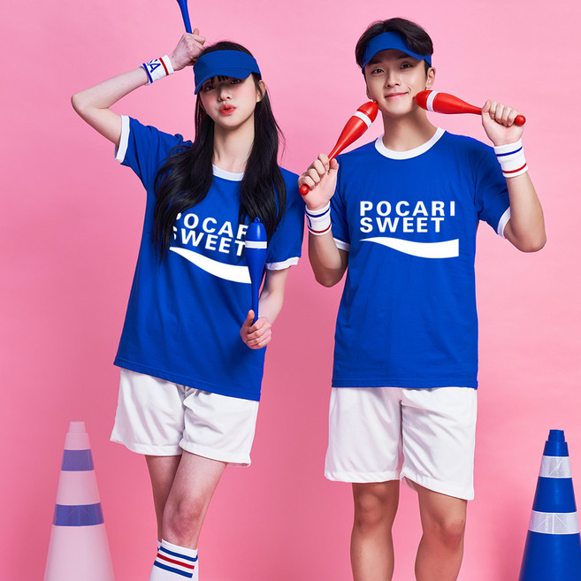 +당일발송+ 프레쉬 블루 링거 티셔츠 포카리 인쇄 반티 체육대회 졸업사진