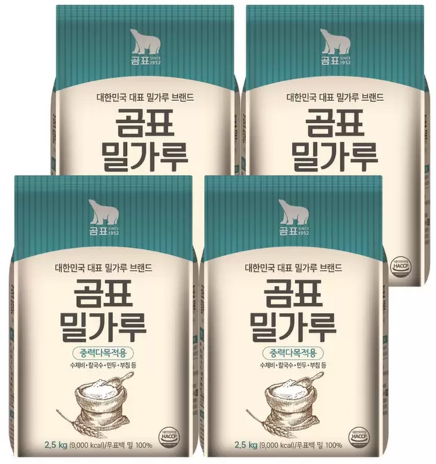 곰표 밀가루 중력 다목적용, 2.5kg, 4개