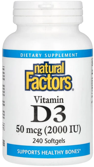내추럴팩터스 비타민D3 2000IU 240 소프트젤 콜레칼시페롤 아마씨 오일 글루텐프리, 1개, 240정 - 쿠팡